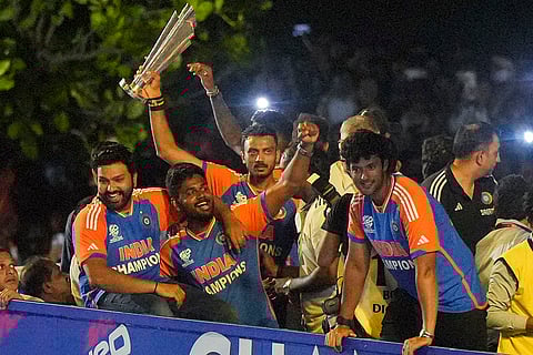 Rohit Sharma with Sanju Samson, Axar Patel, Shivam Dube